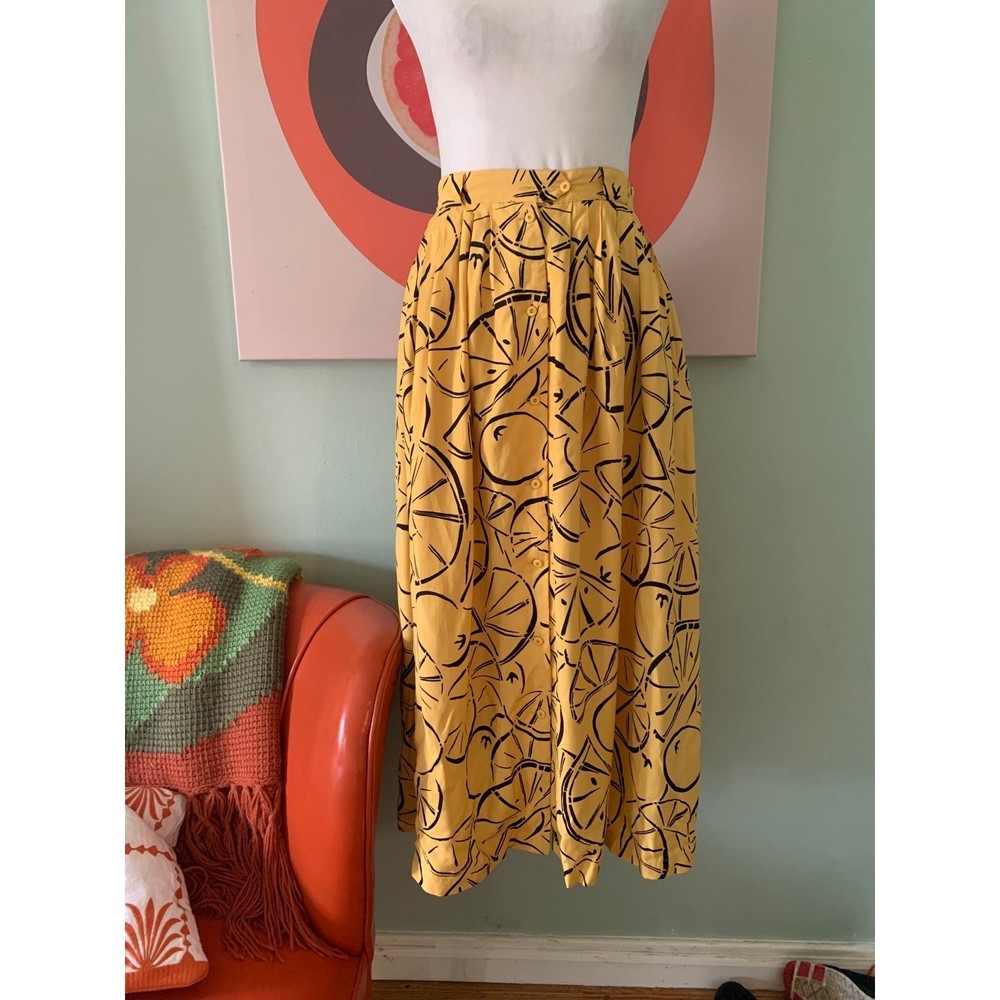 Yellow Printed Midi Skirt